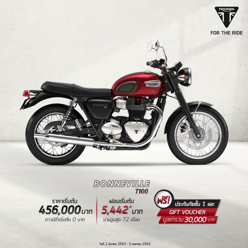 โปรโมชั่นรุ่น Bonneville T100 วันที่ 2 มีนาคม – 5 เมษายน 2563