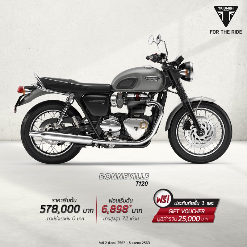 โปรโมชั่นจุใจ Triumph รุ่น Bonneville T120 วันที่ 2 มีนาคม – 5 เมษายน 2563