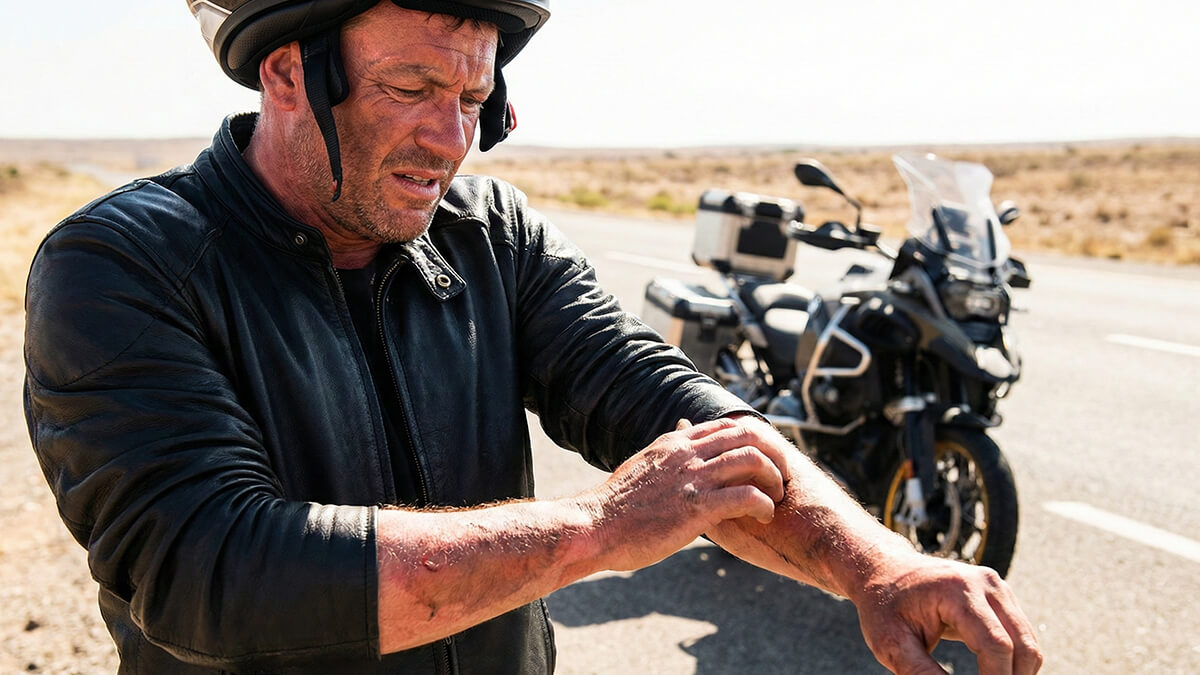 แสงแดดเป็นปัจจัยหลักที่ส่งผลต่อผิวนักบิดจากการขี่มอเตอร์ไซค์