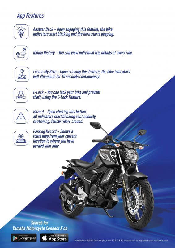 Yamaha India เปิดตัวระบบเชื่อมต่อบลูทูธ FZS-FI v3 Dark Knight