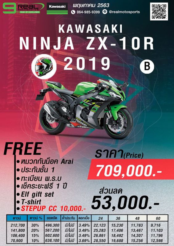โปรโมชั่นคาวาซากิ รุ่น ZX-10R 2019 (Package B) พ.ค.63