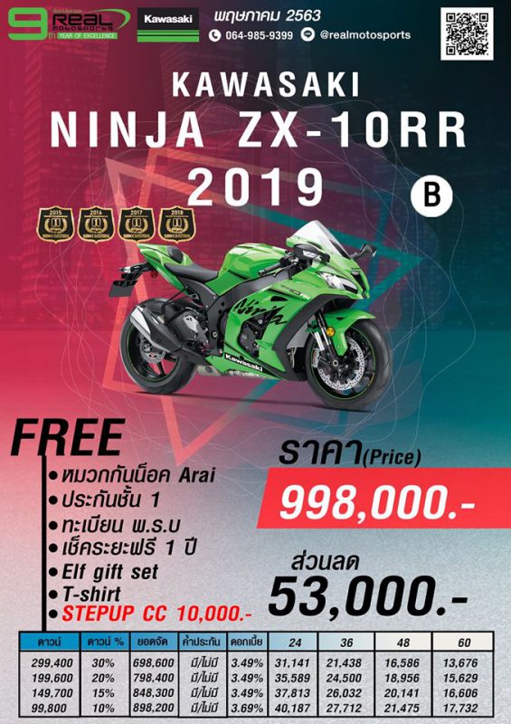 โปรโมชั่นคาวาซากิ รุ่น ZX-10RR 2019 (Package B) พ.ค.63
