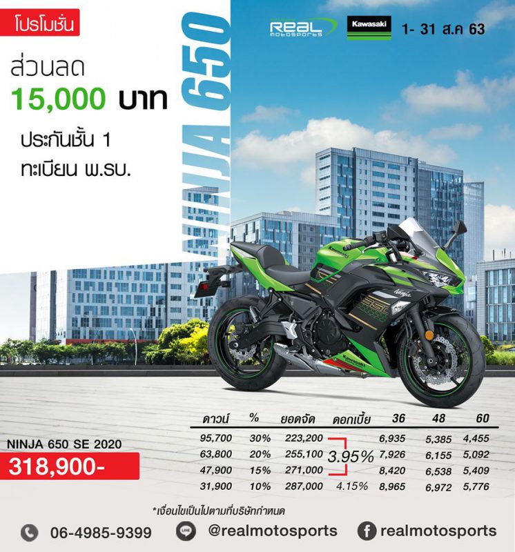 โปรโมชั่นสำหรับรุ่น Ninja 650SE 2020 ส.ค.63